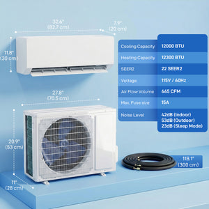 12000 BTU 22 SEER2 115V Wi-Fi-compatible Split Air Conditioner with Heat Pump and Inverter, Cools up to 750 Sq. Ft.