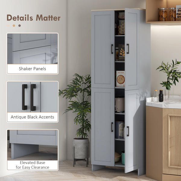 Armoire de cuisine 4 portes avec étagères réglables, gris