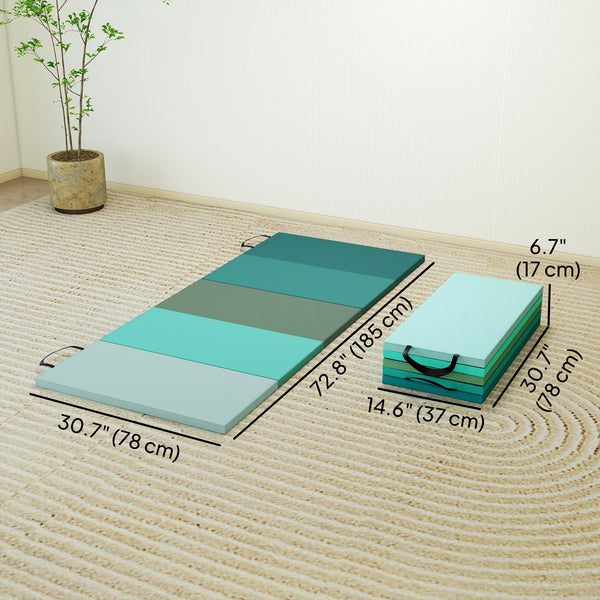 Tapis de gymnastique pliable de 1,8 m avec poignées de transport, vert mixte