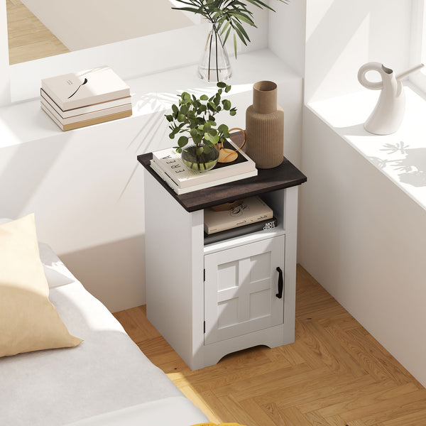 Ensemble de 2 tables d’appoint avec rangement et portes style grange – Blanc