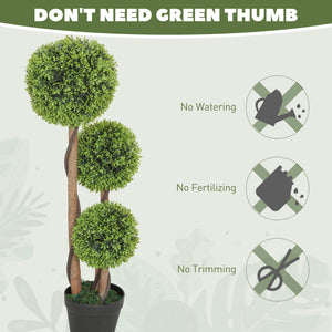 Ensemble de 2 arbres artificiels en buis à 3 boules de 90 cm avec pots – Vert clair