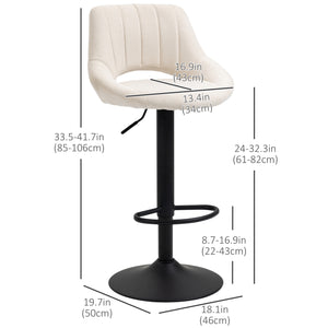 Lot de 2 tabourets de bar pivotants et réglables en hauteur, avec revêtement en lin et repose-pieds, couleur crème