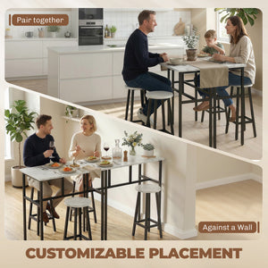 Bar Table Set of 6, Bar Table and Stools for 4, 2 Breakfast Tables and 4 Stools for Living Room, White Marble