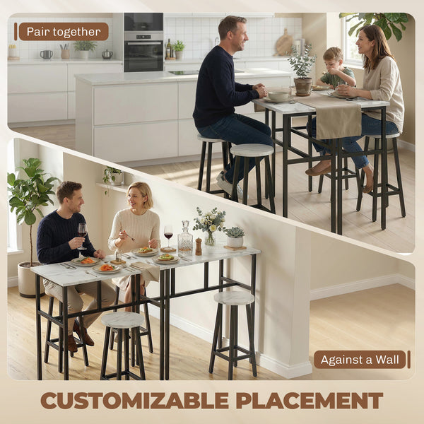 Bar Table Set of 6, Bar Table and Stools for 4, 2 Breakfast Tables and 4 Stools for Living Room, White Marble