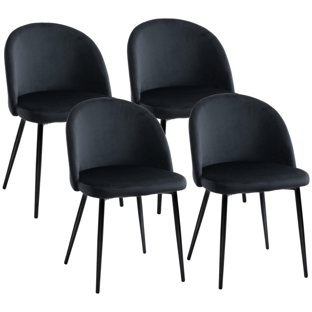 Set of 4 modern dining chairs with velvet upholstery, black