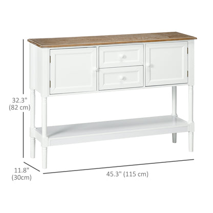 Console vintage avec 2 tiroirs et rangements, blanche