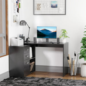 Bureau d'angle droit avec étagère de rangement, noir