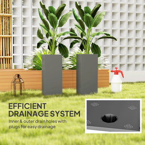 Outsunny 2 Pack Planter Box, 11 Inch Plastic Flower Pots with Water Level Indicator, Drainage Hole and Drain Plug, Dark Gray |