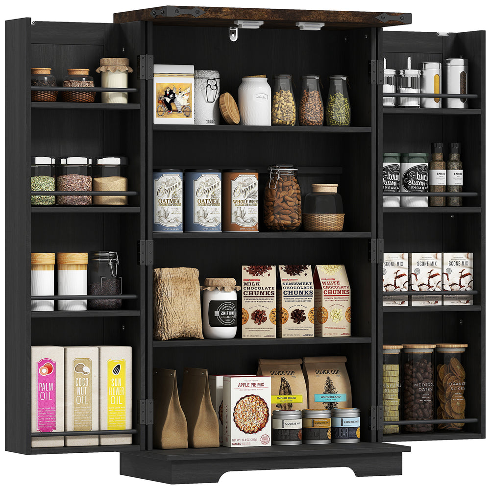 Garde-manger de style campagnard avec portes et étagères réglables, noir