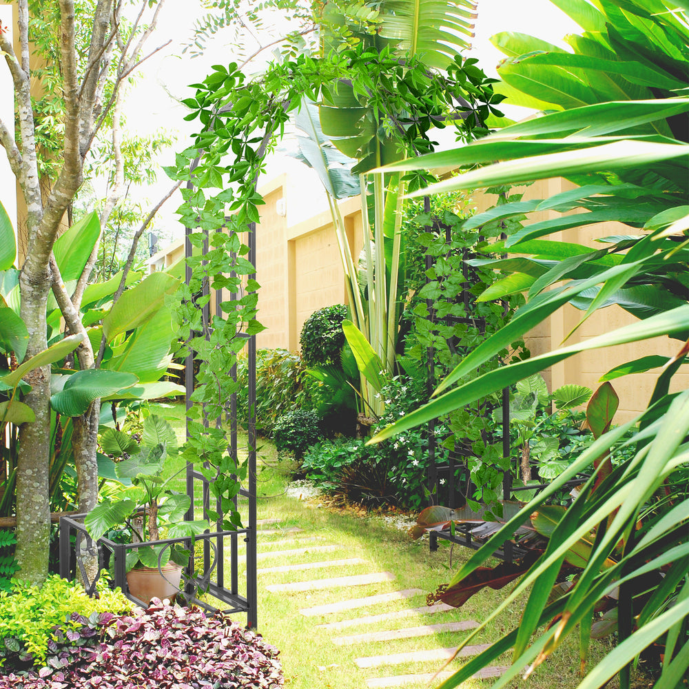 Arche de jardin en métal avec 2 jardinières, gris foncé