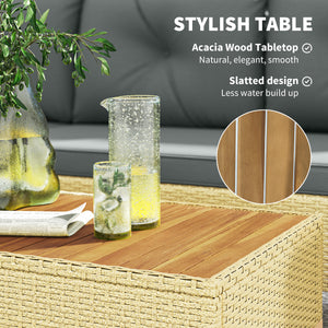 Ensemble de meubles de jardin 3 pièces en L avec table basse et plateau en bois, gris clair