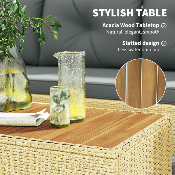Ensemble de meubles de jardin 3 pièces en L avec table basse et plateau en bois, gris clair