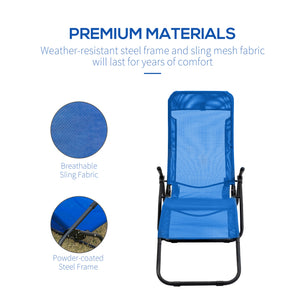 Chaise longue pliable avec tissu en maille respirante, bleu