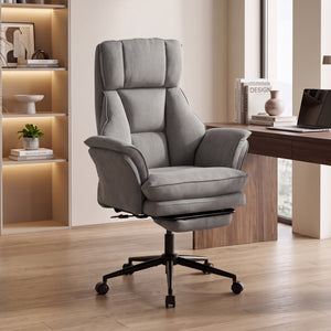 Chaise de bureau ergonomique avec repose-pieds, accoudoirs relevables et dossier inclinable à 135°, gris