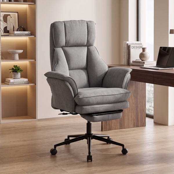 Chaise de bureau ergonomique avec repose-pieds, accoudoirs relevables et dossier inclinable à 135°, gris