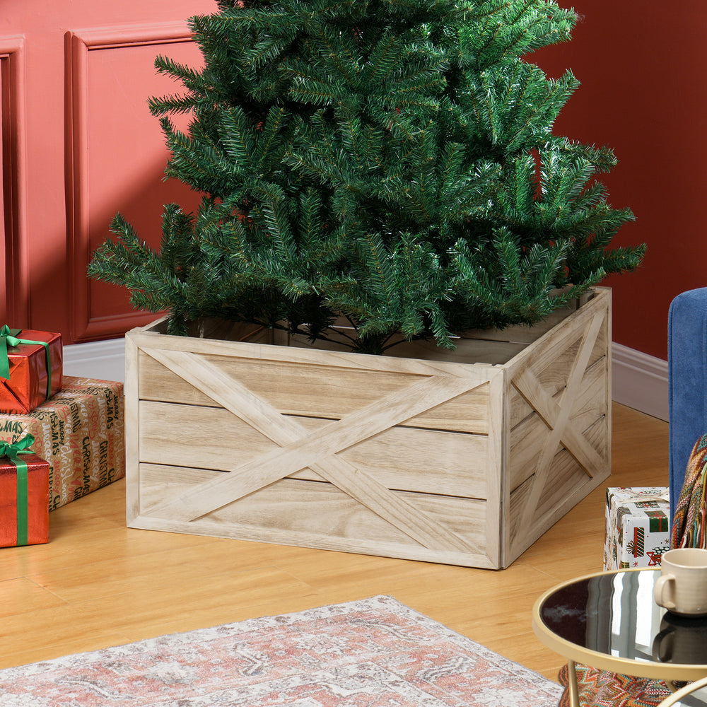 Cache-sommier pour sapin de Noël finition en bois vieilli clair