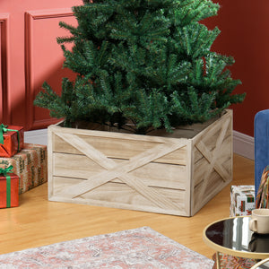 Cache-sommier pour sapin de Noël finition en bois vieilli clair
