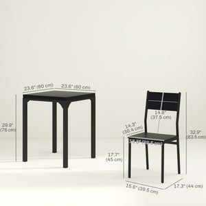 Ensemble table et chaises pour 2 personnes, 3 pièces, avec pieds en métal, noir.