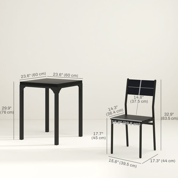 Ensemble table et chaises pour 2 personnes, 3 pièces, avec pieds en métal, noir.
