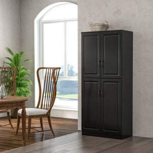 Meuble de rangement avec 4 portes battantes et étagères réglables, noir