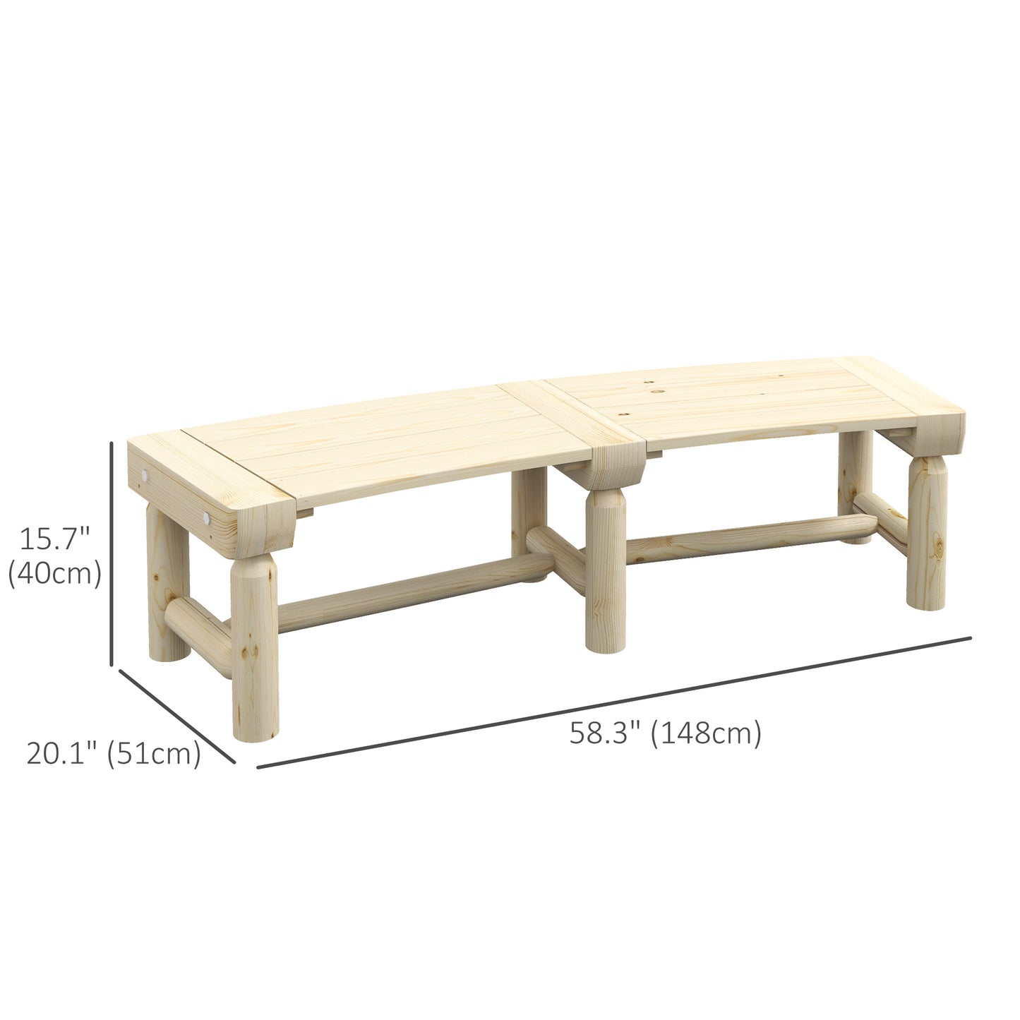 Banc d'extérieur en bois avec assise à lattes pour cour, naturel