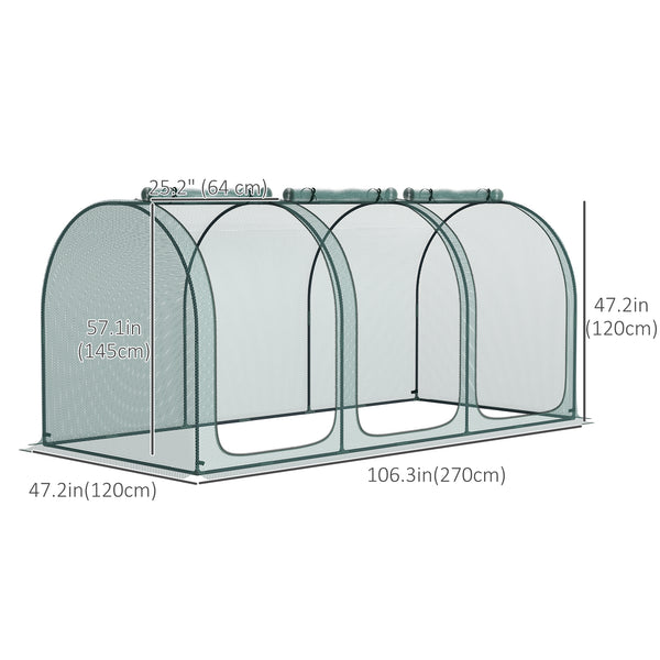 Protective plant cage with 3 zippered doors and 4 ground stakes