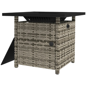 Outdoor PE Rattan Propane Fire Pit Table, 50,000 BTU Pulse-Ignition Wicker Fire Table, Mixed Grey