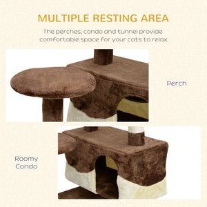 53" Cat Tree with Scratching Post, Large Multi-Level Kitten Playhouse