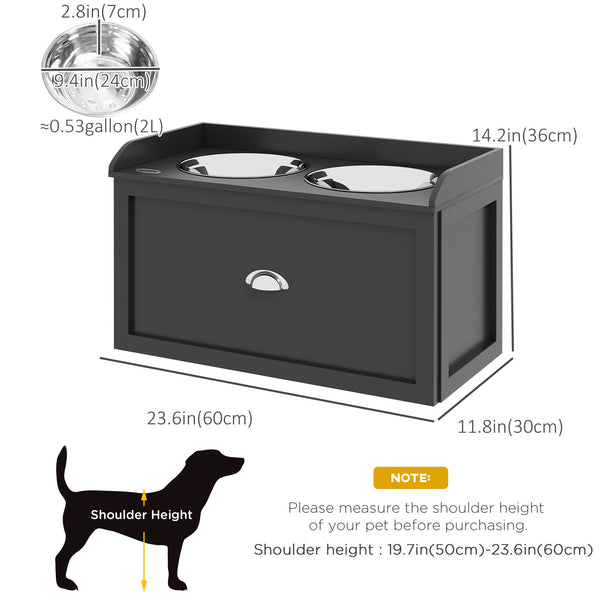 Raised Dog Bowls with Storage, 2 Stainless Steel Bowls, Black