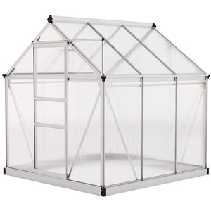 Serre avec gouttière, ventilation et porte coulissante, couleur argent
