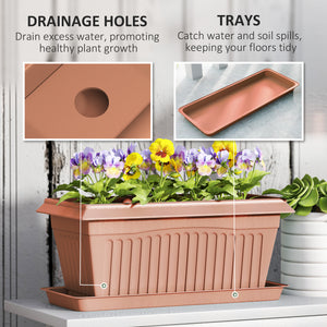 Lot de 7 pots de fleurs en plastique avec trous de drainage et soucoupes, marron