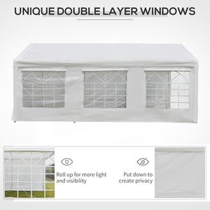 20’ x 10’ Heavy Duty Party Tent Outdoor Carport Canopy Shelter Gazobo with Sidewall, Zipper Door and Windows, White