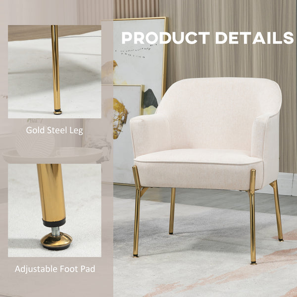 Fauteuil d'appoint moderne en tissu avec pieds en métal, blanc crème