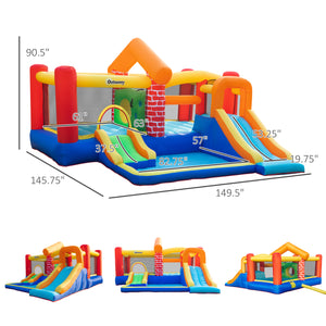 4 en 1 Maison gonflable pour enfants Thème château Extra large Double toboggans et trampoline Design Mur d'escalade de piscine gonflable avec sac de transport Souffleur d'air