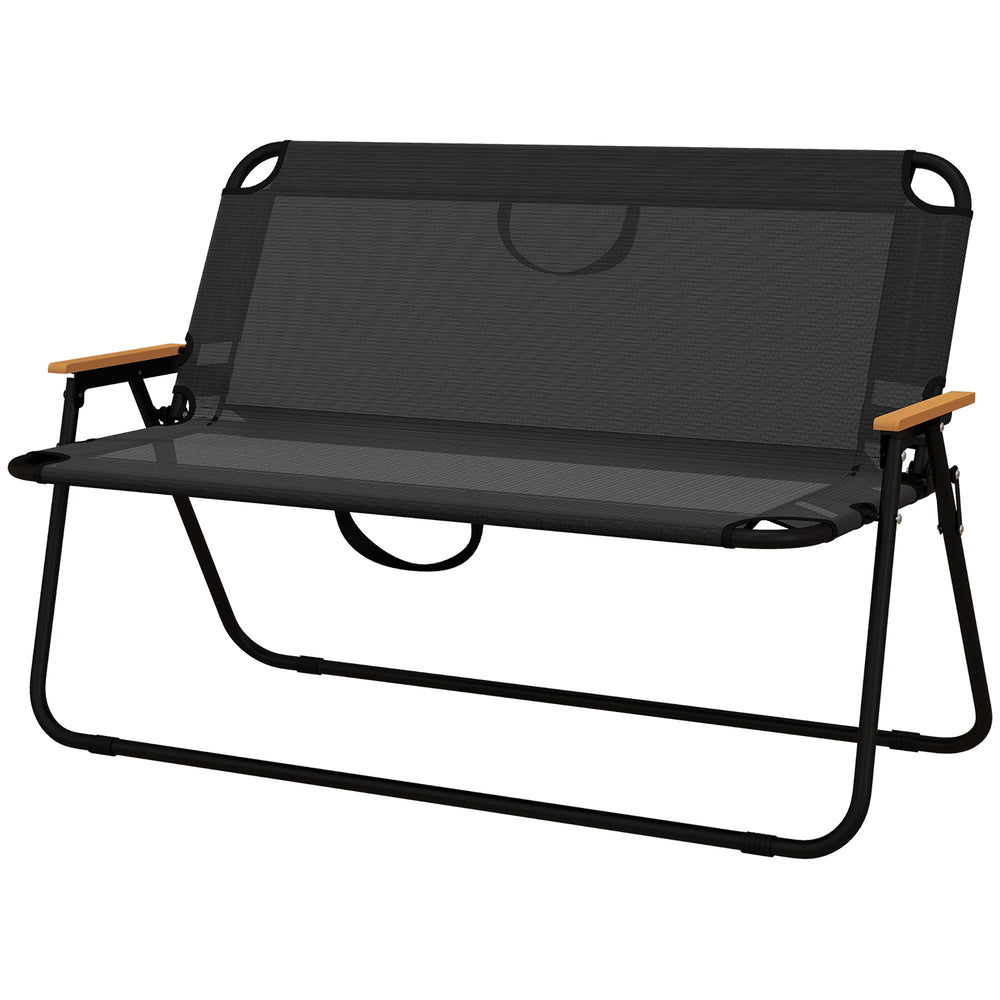 Banc de jardin pliant 2 places avec accoudoirs, noir