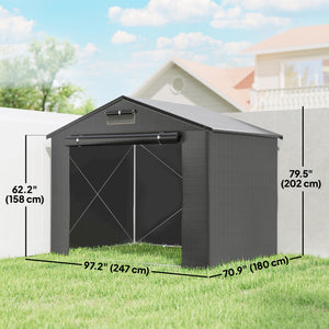 Waterproof portable garden shed with roll-up zip door, dark grey