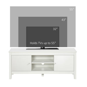 Meuble TV moderne pour téléviseurs jusqu'à 55 pouces avec placards et étagères, blanc