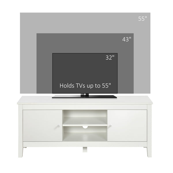 Meuble TV moderne pour téléviseurs jusqu'à 55 pouces avec placards et étagères, blanc