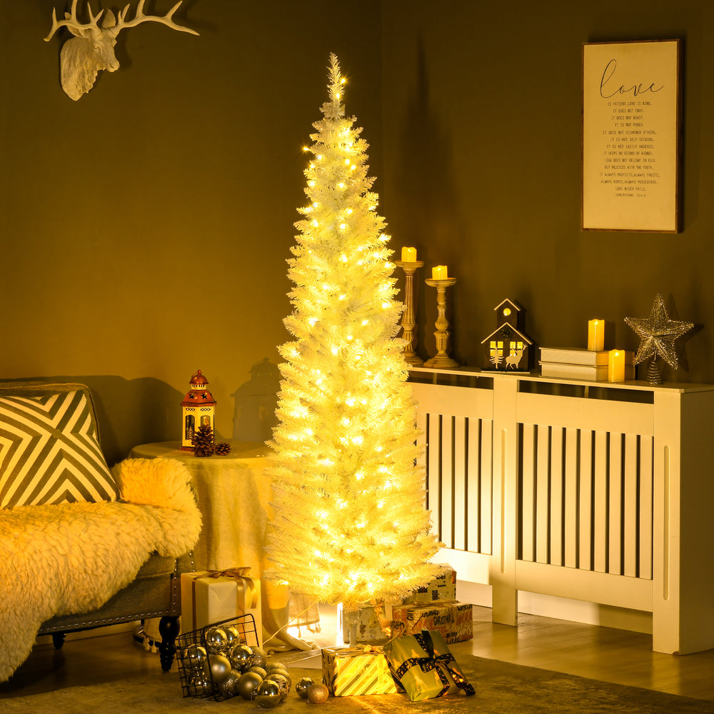 Sapin de Noël artificiel blanc de 6 pieds avec lumières LED blanc chaud
