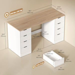 Bureau à 8 tiroirs moderne pour bureau ou salon, blanc