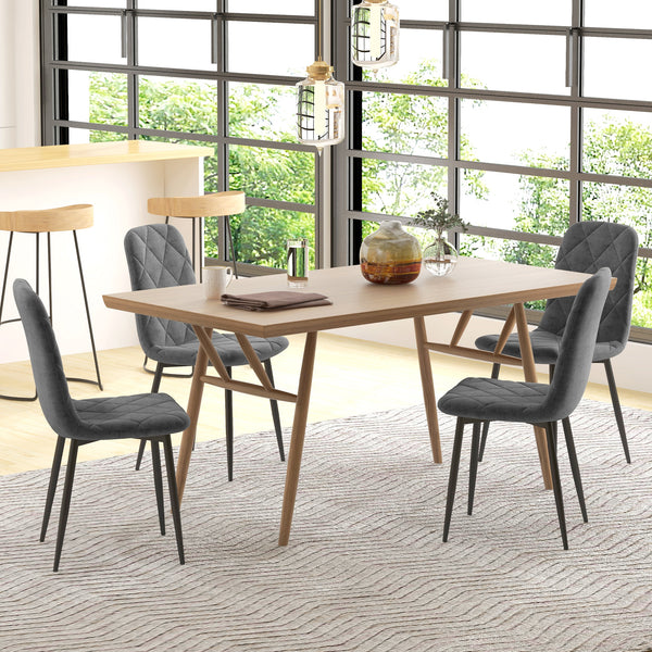 Set of 4 upholstered dining chairs with steel legs, grey