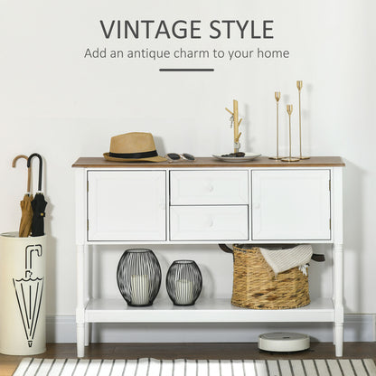 Console vintage avec 2 tiroirs et rangements, blanche