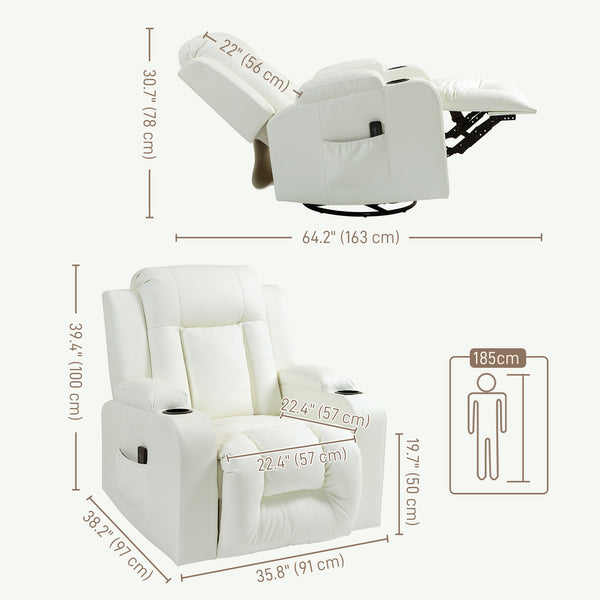 Fauteuil à bascule massant pivotant, blanc crème