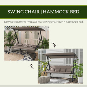 3 Seater Porch Swing Convertible Swing Chair Bed Cushioned Light Brown