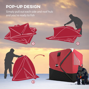 Insulated ice fishing shelter for 3 to 4 people, foldable, with oversized doors, windows, vents and carrying bag, for low temperatures down to -30 ℃.