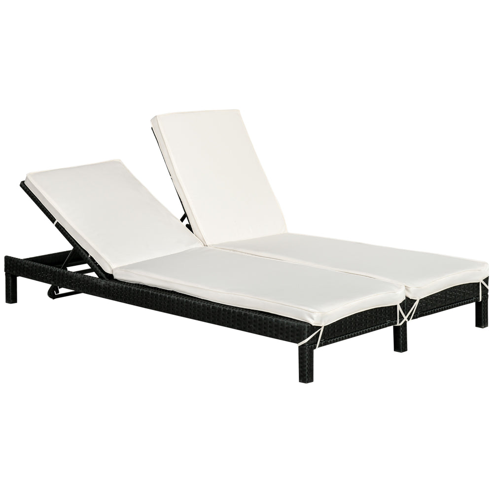 Chaise longue double en osier inclinable, blanc crème