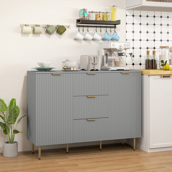 Meuble de rangement de cuisine moderne avec 3 tiroirs et étagères réglables, gris