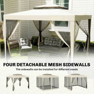 10' x 10' Canopy Tent, Party Tent with Mesh Netting and Double Tier Roof for Backyard, Garden, Patio, Outdoor, Beige