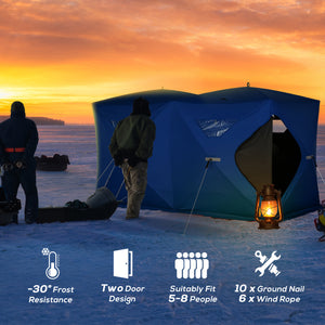 Foldable ice fishing shelter for 5 to 8 people, portable ice fishing tent, blue