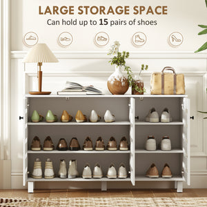 Meuble à chaussures avec 2 armoires et tablettes ajustables pour 15 paires, blanc